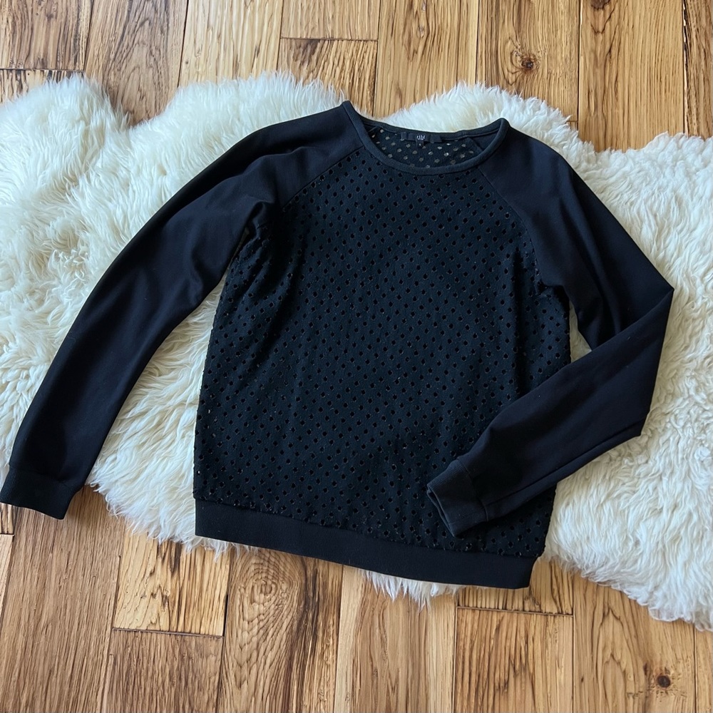 Tibi Crewneck Sweater Wool Hole Pattern Black